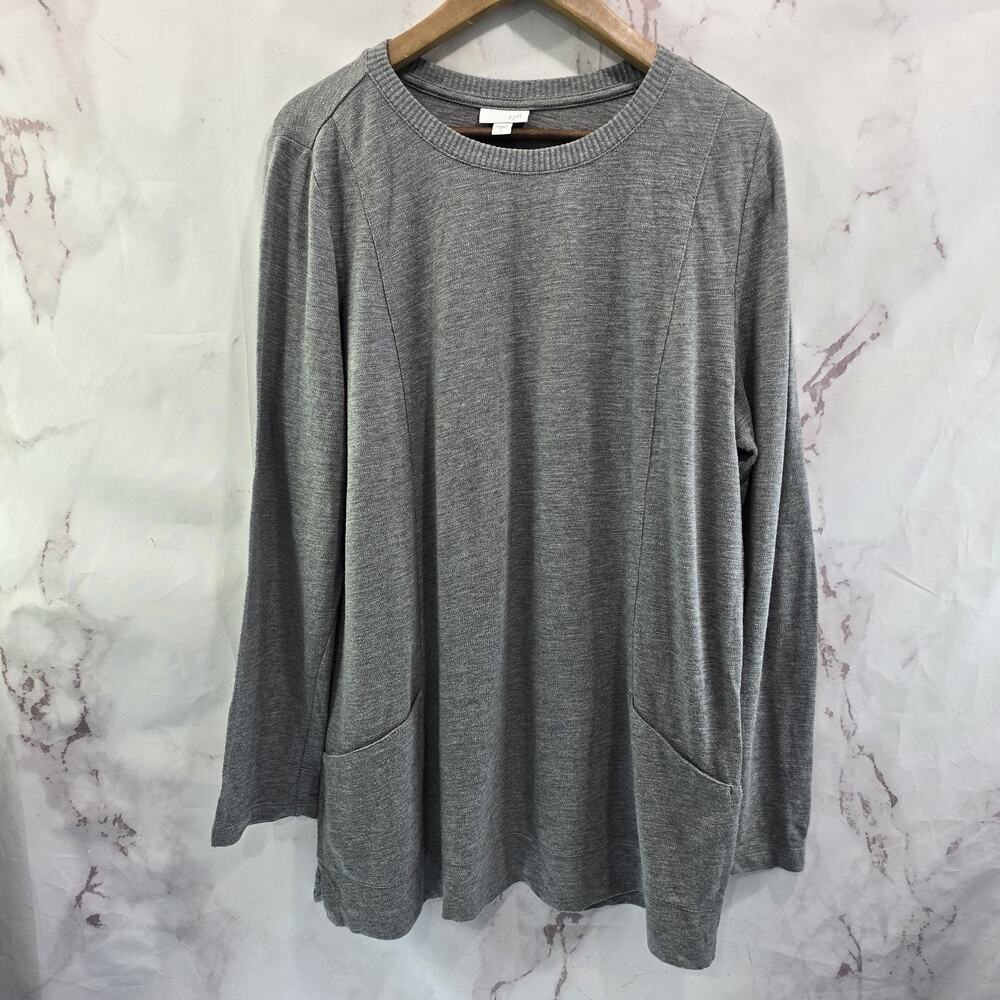 J Jill Sweater Womens Large Gray Knit Lightweight Cotton Crewneck Cotton Modal